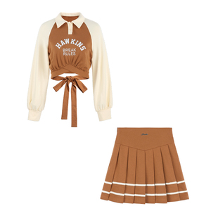 【价】棒球服绑带短款卫衣女秋季半身裙休闲套装