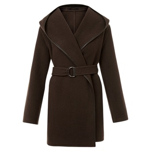 朗姿羊毛连帽翻领双面呢外套气质高级感呢子大衣女2025年冬季新款