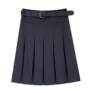 MOXILI美式复古灰色西装半身裙女春夏ins高腰显瘦学院风A字百褶裙