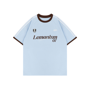 lemanism美式潮流250g重磅两条杠运动字母短袖T恤男2026情侣款女