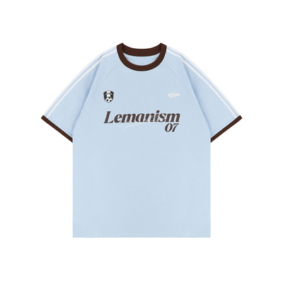 lemanism美式潮流250g重磅两条杠运动字母短袖T恤男2026情侣款女