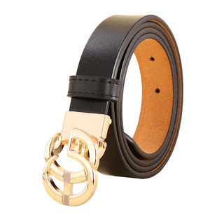 牛仔裤皮带女双g细款女士百搭时尚休闲韩版纯牛黑色腰带字母ins风