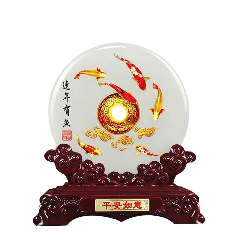 年年有余天然玉石平安扣礼品摆件