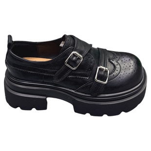 真皮女鞋复古镂空雕花乐福鞋2026春新款粗跟增高6CM英伦风小皮鞋