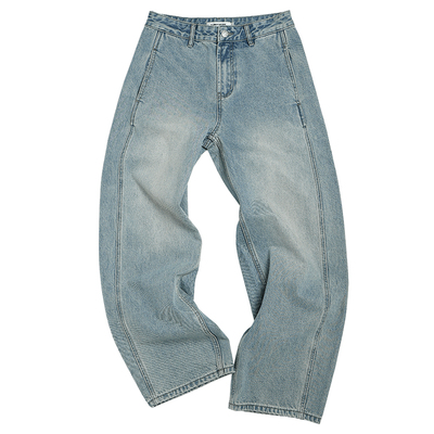 CLIMAX VISION经典绳染做旧立体分割中高腰廓形弯刀牛仔裤女