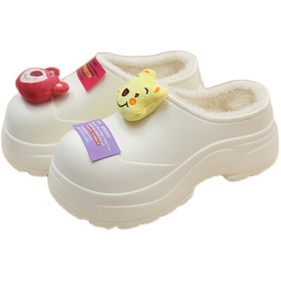 可爱小熊防水厚底增高棉拖鞋