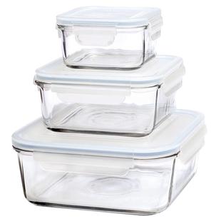 Glasslock盖朗钢化玻璃密封方形饭盒微波炉保鲜盒饭盒耐热便当盒