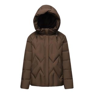雪中飞2025冬新款女士妈妈款短款保暖羽绒服条纹咖色休闲百搭外套