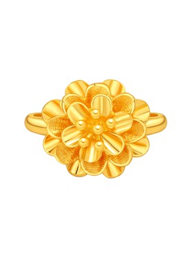 老庙黄金足金999牡丹活口戒指雍容华贵花朵特价款