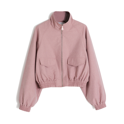 PLANITES 水洗雾粉色仿牛仔棉混纺 松紧腰短夹克