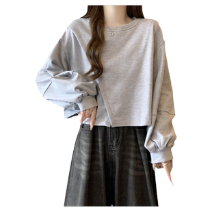 小个子短款无帽卫衣女2026春秋新款薄款宽松小众设计感长袖上衣服