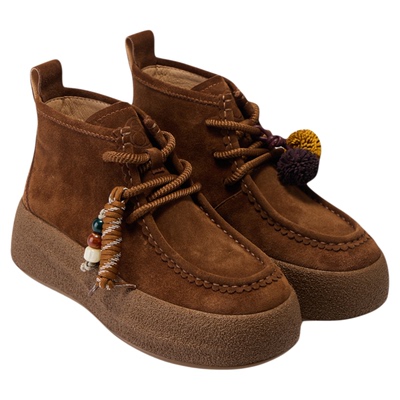 fed厚底休闲靴冬季新款女靴软底短靴串珠棕色马丁靴女S1104-YA203