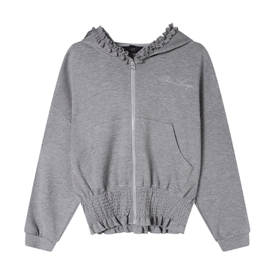 白鹿语木耳花边连帽卫衣外套女