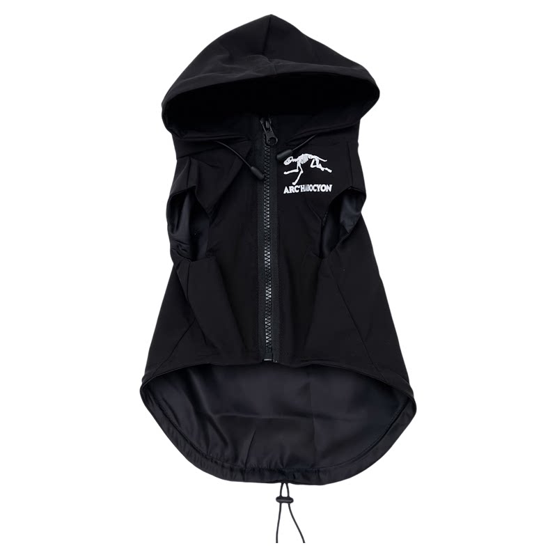 黑色骨架连帽马甲防水冲锋衣宠物狗狗衣服户外秋冬机能外套潮酷