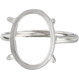 S925纯银戒指空托女款镶嵌蜜蜡琥珀玉石镀18K金椭圆形四爪diy戒托