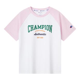 [凉感原纱]Champion冠军童装夏男女儿童亲子透气插肩袖短袖T恤