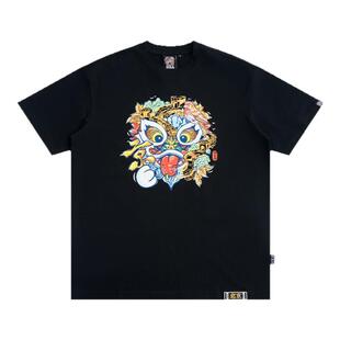 HEA 经典国潮醒狮短袖T恤国风狮子头圆领纯棉透气上衣t长城北京款