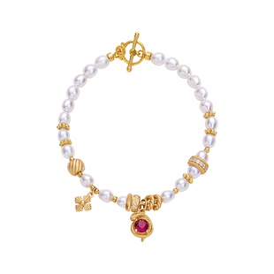 《时来运转》新年复古设计感天然珍珠红刚玉色纯银手链女蛇年