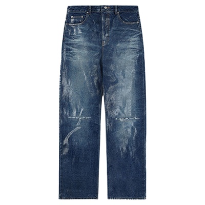 【免费改裤】WE11DONE男士亮面涂层阔腿牛仔裤