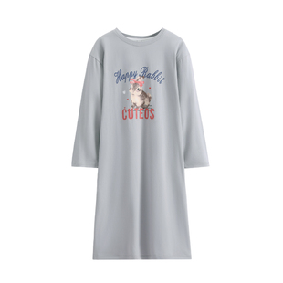 芬腾睡裙女夏季薄款长袖睡衣少女春秋款宽松休闲大码凉感连衣裙子