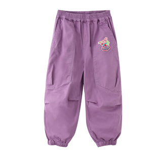 女童工装裤秋冬新款儿童牛仔裤加绒加厚裤子宽松束腿裤大童运动裤