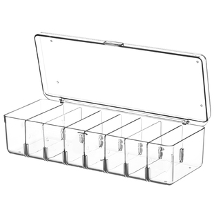透明长方形桌面收纳盒塑料有盖防尘化妆品亚克力饰品吧唧收纳盒子