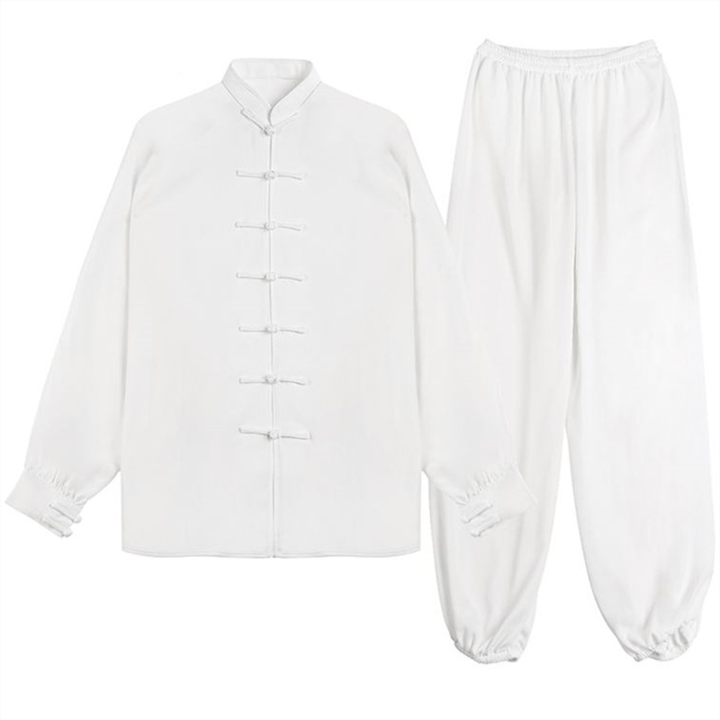 春夏秋季透气棉加丝太极服武术练功服男女款太极拳服表演服装白色