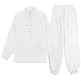 春夏秋季透气棉加丝太极服武术练功服男女款太极拳服表演服装白色