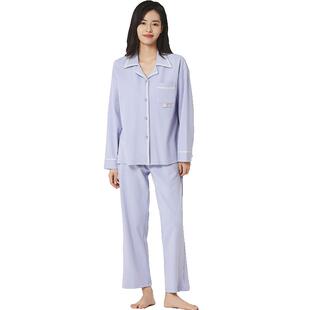 秋鹿秋季纯棉情侣睡衣休闲家居针织棉女装纯色简约居家服套装男款