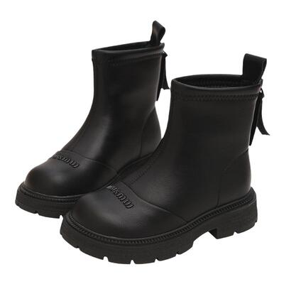 真皮女童秋冬加绒短靴棉靴马丁靴