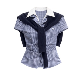 fragileheart易碎商店·优等生韩系甜酷校园格纹假两件衬衫上衣夏