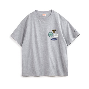 马登工装美式休闲刺绣徽章短袖t恤设计感纯棉重磅五分袖Tee男夏季