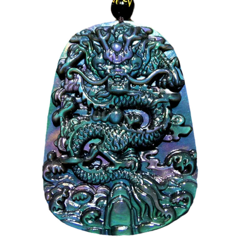 千蕊天然黑曜石紫绿彩虹眼吊坠