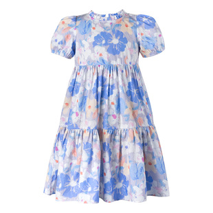 LittleNaive女童春夏纯棉连衣裙木耳边法式长裙儿童碎花度假裙子