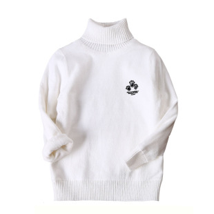 毛衣男童冬季加厚白色儿童高领毛衣加绒套头打底衫保暖上衣快活龙