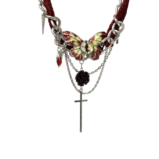 哥特风蝴蝶十字架红丝绒项链缠绕甜酷辣妹choker小众锁骨链颈链