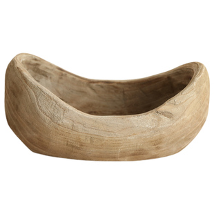 木制船型果盘侘寂风摆件实木复古泡桐木民宿风格茶几装饰品零食盘