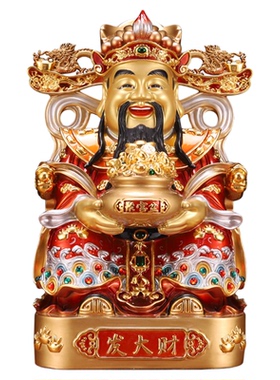 财神爷佛像招财纯铜彩绘摆件