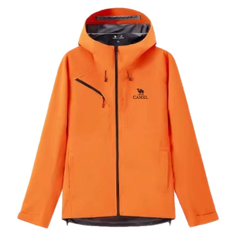 骆驼女装冲锋衣户外春秋款橙色三防登山服2026硬壳徒步连帽茄克