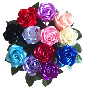 【成品】丝带绸缎带彩带玫瑰花单支花头花束材料蓝色妖姬diy套件