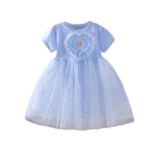 女童爱莎公主裙子夏季洋气冰雪奇缘纯棉小童艾莎儿童宝宝蓬蓬纱裙