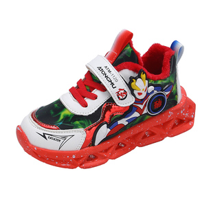 奥特曼加绒鞋子男宝闪灯鞋软底儿童二棉鞋男孩子轻便亮灯男童棉鞋