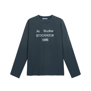 【棉麻】 正确ac做旧喷墨长袖上衣男女款1996字母印花美式宽松T恤