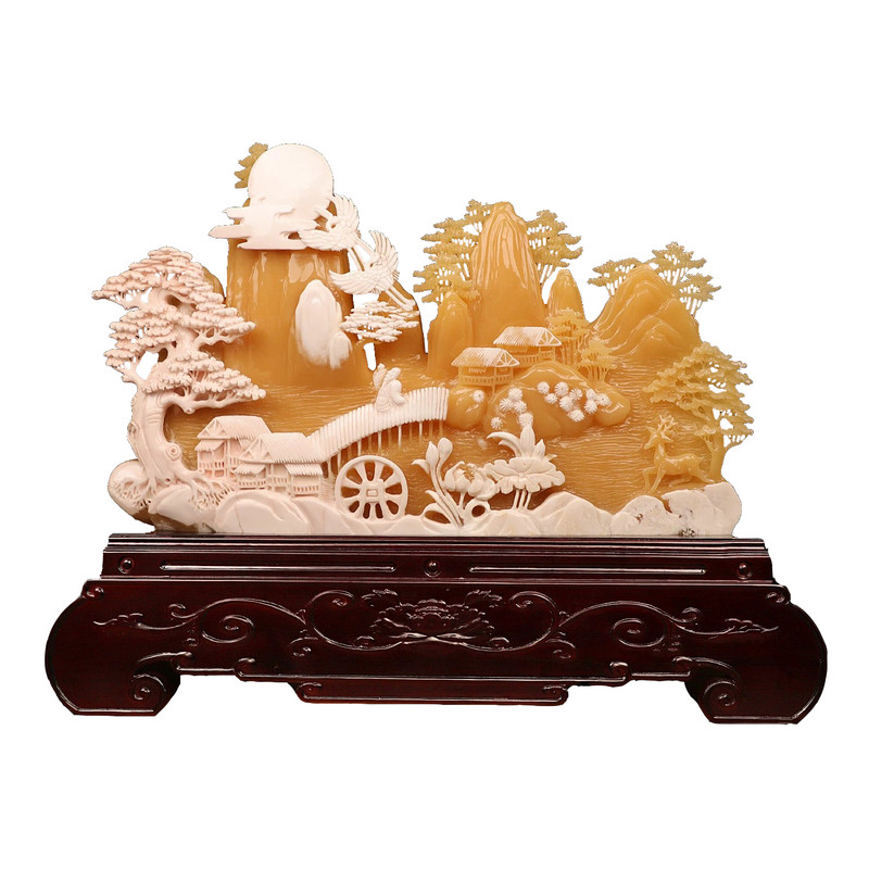 宫庭匠师招财天然玉石山水摆件
