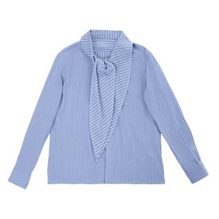 PIHO原创设计蓝色系领条纹长袖衬衫2026春夏宽松休闲百搭男女上衣