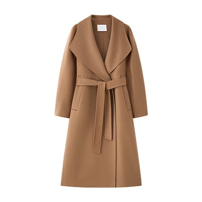 气质驼色大翻领慵懒风山羊绒大衣