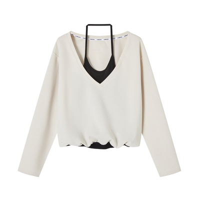 ACMEAURA韩系V领挂脖假两件套针织衫女2026新款秋冬季针织上衣女