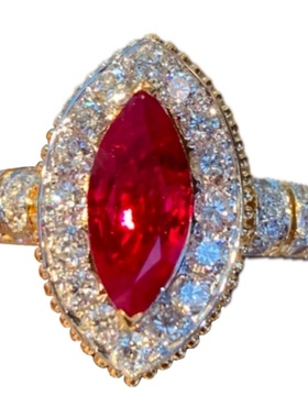 马眼红刚玉戒指气场十足贵气独特滚珠边设计显白925银镀金戒指