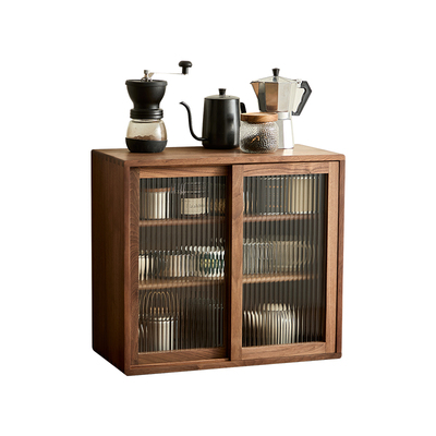 褐本黑胡桃木餐边柜收纳柜桌面实木咖啡杯茶具杯子防尘置物架木质