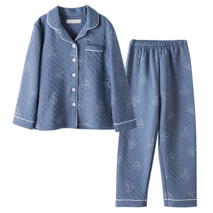 男童睡衣2026新款三层夹棉男孩宝宝春秋里纯棉保暖儿童家居服套装